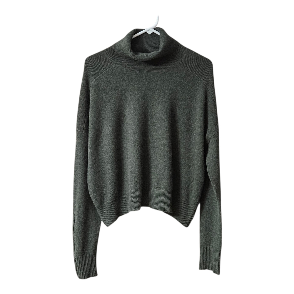 Minnie Rose Cashmere Cowl Neck Sweater Zipper Details Women Large Green